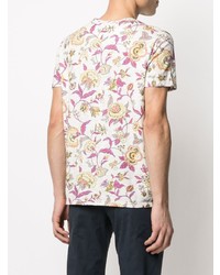 Мужская белая футболка с круглым вырезом с цветочным принтом от Etro