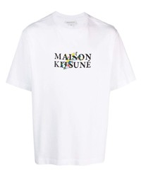 Мужская белая футболка с круглым вырезом с цветочным принтом от MAISON KITSUNÉ