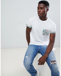 Мужская белая футболка с круглым вырезом с цветочным принтом от New Look