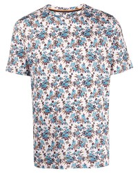 Мужская белая футболка с круглым вырезом с цветочным принтом от Paul Smith