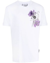 Мужская белая футболка с круглым вырезом с цветочным принтом от Philipp Plein
