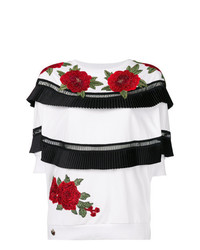 Женская белая футболка с круглым вырезом с цветочным принтом от Philipp Plein