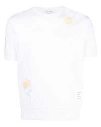 Мужская белая футболка с круглым вырезом с цветочным принтом от Thom Browne