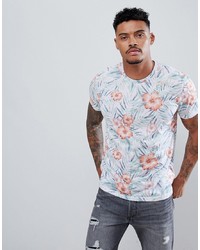 Мужская белая футболка с круглым вырезом с цветочным принтом от Urban Threads
