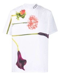 Мужская белая футболка с круглым вырезом с цветочным принтом от Valentino