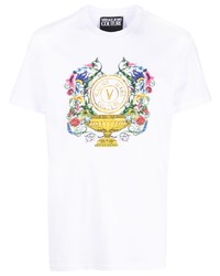 Мужская белая футболка с круглым вырезом с цветочным принтом от VERSACE JEANS COUTURE
