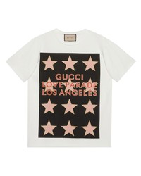 Мужская белая футболка с круглым вырезом со звездами от Gucci