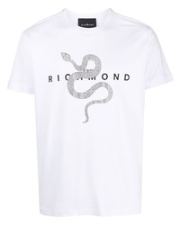 Мужская белая футболка с круглым вырезом со змеиным рисунком от John Richmond