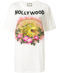 Женская белая футболка с леопардовым принтом от Gucci