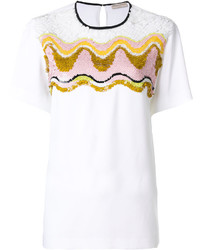 Женская белая футболка с пайетками с вышивкой от Emilio Pucci