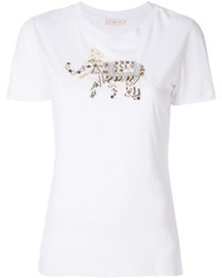 Женская белая футболка с пайетками от Tory Burch