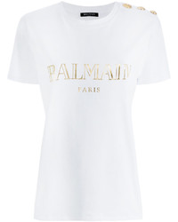 Женская белая футболка с принтом от Balmain