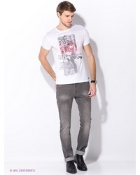 Мужская белая футболка с принтом от Oodji