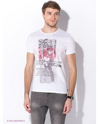 Мужская белая футболка с принтом от Oodji