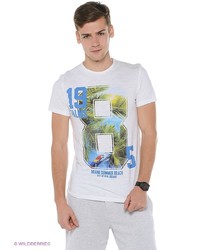 Мужская белая футболка с принтом от Oodji