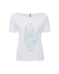 Женская белая футболка с принтом от United Colors of Benetton