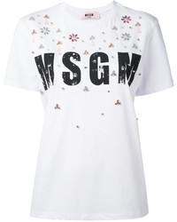 Женская белая футболка с украшением от MSGM