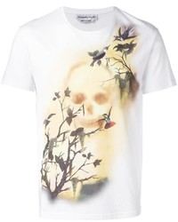 Мужская белая футболка с цветочным принтом от Alexander McQueen