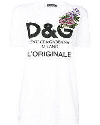 Женская белая футболка с цветочным принтом от Dolce & Gabbana