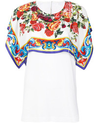 Женская белая футболка с цветочным принтом от Dolce & Gabbana