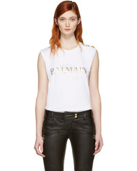 Женская белая футболка от Balmain