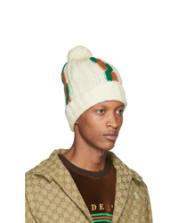 Мужская белая шапка с принтом от Gucci