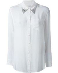 Белая шелковая блуза на пуговицах с украшением от Equipment