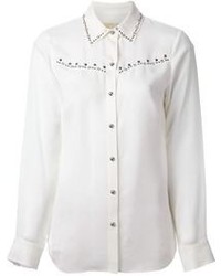 Белая шелковая блуза на пуговицах с украшением от MICHAEL Michael Kors