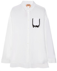 Белая шелковая блуза на пуговицах с украшением от No.21