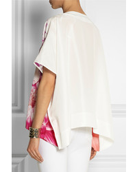 Белая шелковая блуза с коротким рукавом с принтом от Diane von Furstenberg