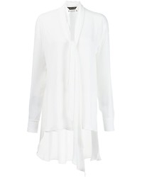 Белая шелковая блузка c бахромой