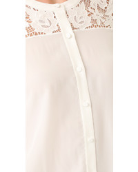 Белая шелковая блузка с вышивкой от Veronica Beard