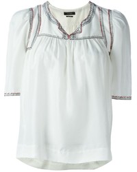 Белая шелковая блузка с вышивкой от Isabel Marant