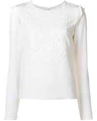Белая шелковая блузка с вышивкой от Monique Lhuillier