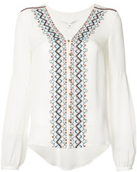 Белая шелковая блузка с вышивкой от Veronica Beard