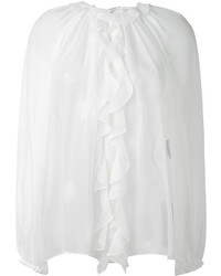 Белая шелковая блузка с длинным рукавом с рюшами от Dolce & Gabbana