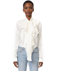 Белая шелковая блузка с длинным рукавом с рюшами от Faith Connexion
