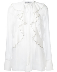 Белая шелковая блузка с длинным рукавом с рюшами от Givenchy