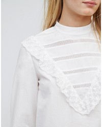 Белая шелковая блузка с длинным рукавом с рюшами от Vila
