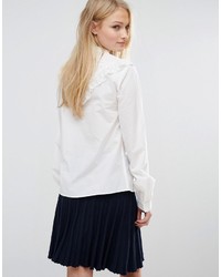 Белая шелковая блузка с длинным рукавом с рюшами от Vila