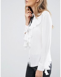 Белая шелковая блузка с длинным рукавом с рюшами от Boohoo