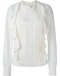 Белая шелковая блузка с длинным рукавом с рюшами от See by Chloe