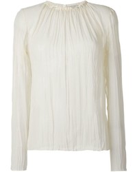 Белая шелковая блузка с длинным рукавом от Nina Ricci
