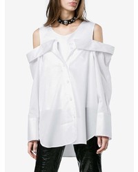 Белая шелковая блузка с длинным рукавом от Sjyp