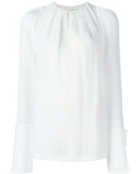 Белая шелковая блузка с длинным рукавом