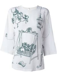 Белая шелковая блузка с принтом от Dolce & Gabbana
