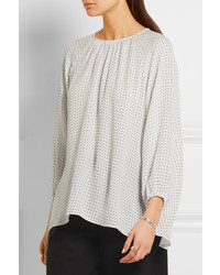 Белая шелковая блузка с принтом от Tibi