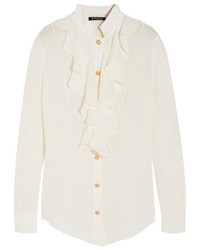 Белая шелковая блузка с рюшами от Balmain