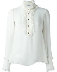 Белая шелковая блузка с рюшами от Dondup