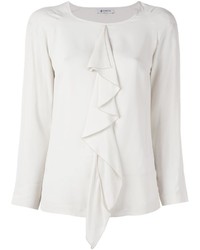 Белая шелковая блузка с рюшами от Dondup